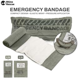 RHINO RESCUE 4" 6" Emergency Pressure Bandage Wound Dressing IFAK Kit High Elasticity Vacuum Packed Outdoor Hiking Essentials