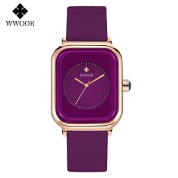 WWOOR Luxury Brand Watches For Women Fashion Square Purple Ladies Quartz Wristwatch Waterproof Silicone Band Relogio Feminino