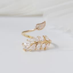 14K Real Gold Full CZ Leave Ring for Women Adjustable Open design AAA Zircon Delicate Daily Jewelry Pendant