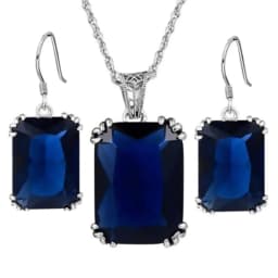 Trendy 925 Sterling Silver Jewelry Sets for Women Ethnic Square Rhinestone Pendant Necklace Hook Earrings Set Party Jewelry GIft
