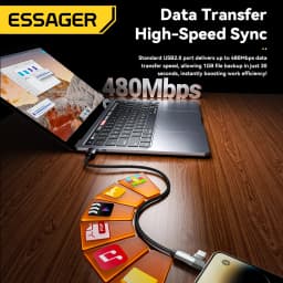 Essager 2 In1 Right Angle Elbow Cable 3A Fast Charging Wire USB A To Type C Lightning Cable For iPhone 16 15Pro Max MacBook iPad