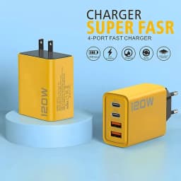 4 Port USB Charger Total 120W Fast Charging EU/US/UK Plug Wall Charger Mobile Phone Power Adapter For Phone Charge Type C Cable