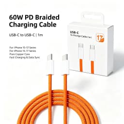 60W PD Nylon Braided USB-C to USB C Fast Charger Cable For iPhone 17 16 15 /Pro Max Compatibility Samsung Type C Fast Charging