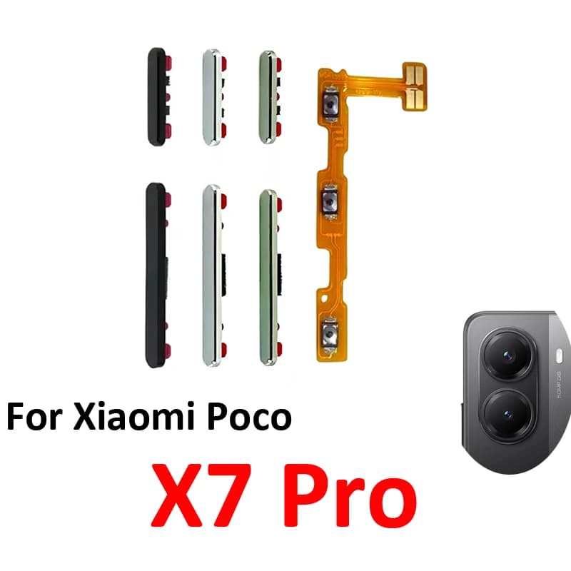 For Xiaomi Poco X7 Pro Phone Power Volume Button On Off Up Down External Side Key Internal Flex Cable Repair Parts Black Green