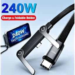 2-in-1 240w Built In Phone Stand Charging Cable USB C To USB C Quick Charge Data Wire For iPhone 17 Foldable Bracket Type C Cord