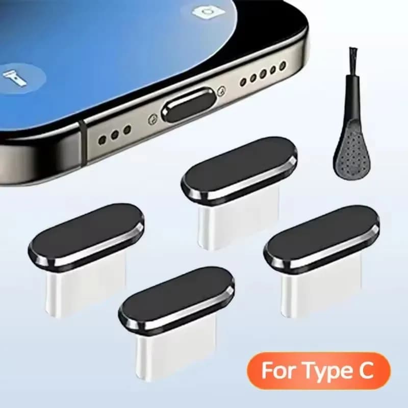 4Pcs USB C Dust Plug With Cleaning Brush Anti Dust USB-C Plug Cover Charging Port Cover Caps For iphone Samsung All Smart Phone