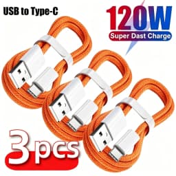 3PC 120W Braided USB A to USB C Fast Charging Cable,High‑Speed Wire Compatible with iPhone,Samsung,Huawei,Xiaomi Android Devices
