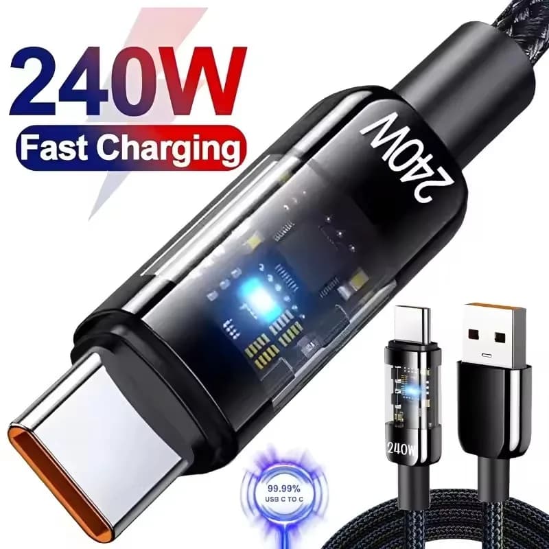 240W Cable QC 3.0 USB to Type C Super Fast Charging Cable For Samsung Xiaomi Huawei LED Digital Display Phone Charger Data Cord