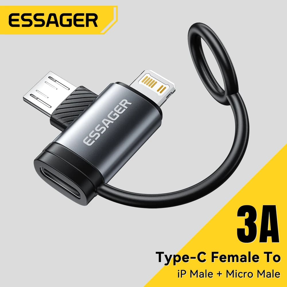 Essager 2 IN 1 Lighting/Micro Adapter Fast Charging USB Type C Female Connector For iPhone 17 16 15 14 13 12 11 IPad Converter