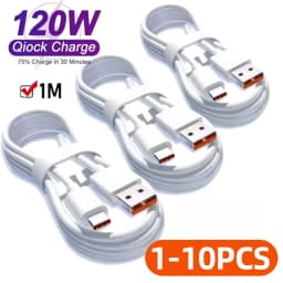 1-10PCS 6A 120W Type C Super Fast Charging Cable Data Cord For Samsung Huawei Xiaomi Redmi Quick Charing USB C Cables
