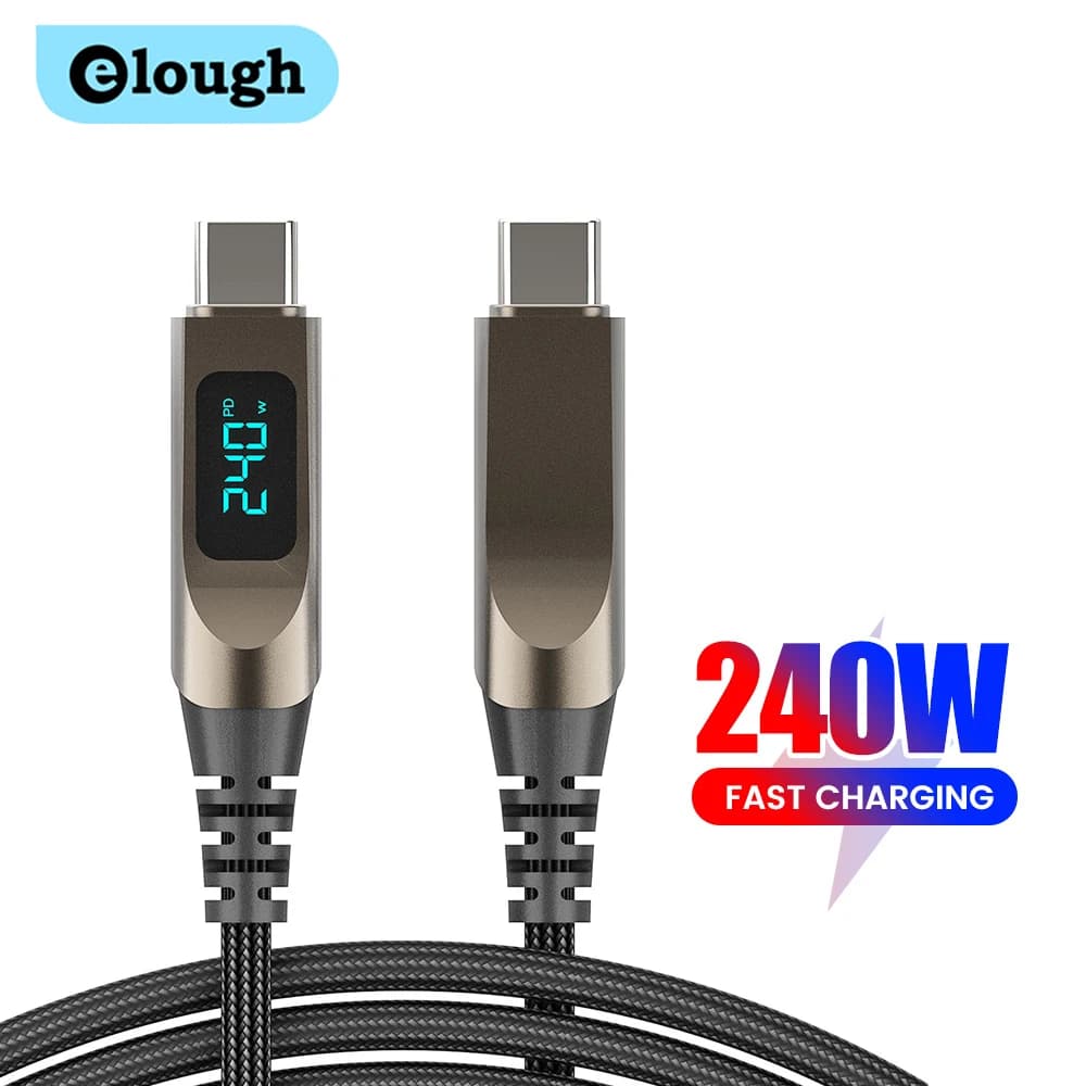 elough 240W Digital Display USB C to USB C Cable Zinc Alloy 5A Type C to Type C Cable Fast Charging for iPhone 15 16