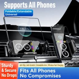 15W Wireless Charger Universal Car Phone Holder 360° Rotation Mount for Samsung Galaxy Fold 7 6 5 4 Z Flip S25 S24 iPhone 17 16