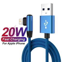 90 Degree Elbow USB Charging Cable for iPhone 11 12 13 14 Pro X XR XS Max 7 8 Plus Nylon Braided Fast Charger Gaming Cable 2m 3m