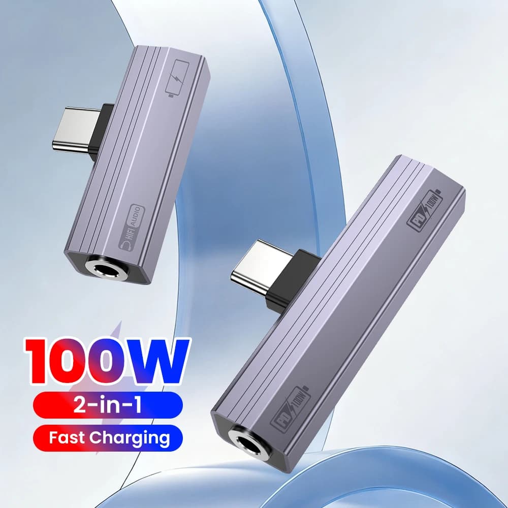 USB Type C To 3.5 Jack Earphone Adapter USB-C 3 5mm Audio Converter For IPhone 15 16 17 2 IN 1 10W/100W Charging Audio Adapter