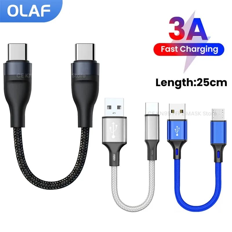 25cm Short Cable USB Micro Cable Type C Cable USBA To Type C/Micro Data Cable For Iphone15 Xiaomi Samsung Power Bank USB C Cable