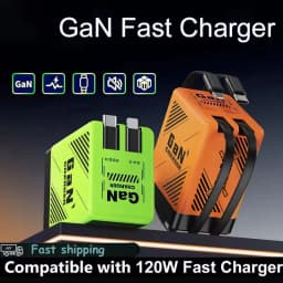 GaN 120W Fast Charger With Retractable Type-C Cable Portable PD Adapter For iPhone 17 16 iPad Pro Samsung Laptop