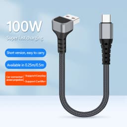 Short USB A to USB C Braided Cable,90 Degree Right Angle Charger Wire,Fast Charging Cord for iPhone 17/16,Samsung Galaxy S24