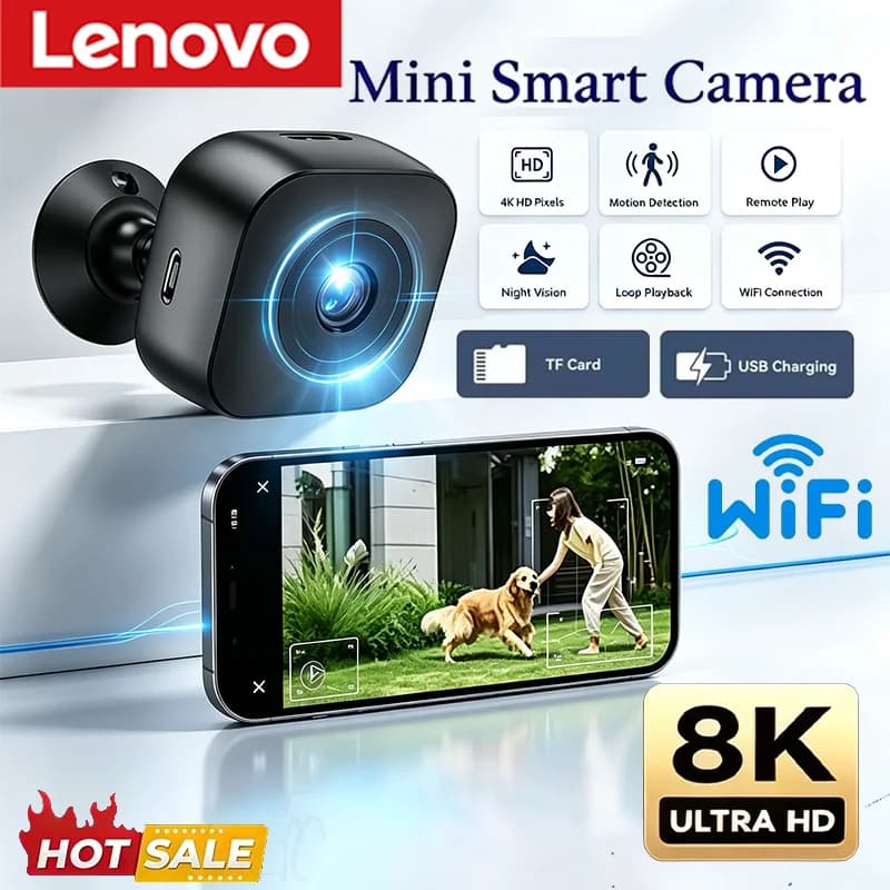 Lenovo Security Mini Camera 8K HD Full Surveillance WiFi Two-way Audio Infrared Night Vision Motion Detection Home Pet Monitor