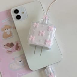 Transparent Pink 3D Bowknot Cellphone Charger Protective Case Sleeve for Apple IPhone 18/20W Laser Cable Winder Wire Protectors