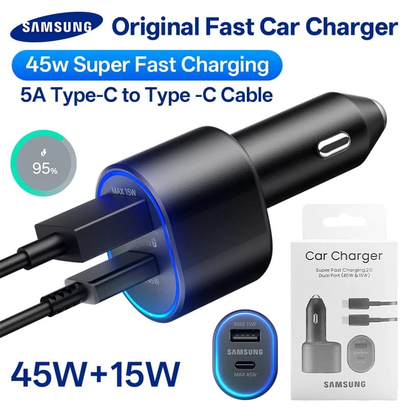 Original Samsung 45w Car Charger Type C PD Fast Charging Samsung S26 S25 S24 Ultra Plus S23 S22 FE A57 A55 Z Flip Z Fold 8 7 6 5