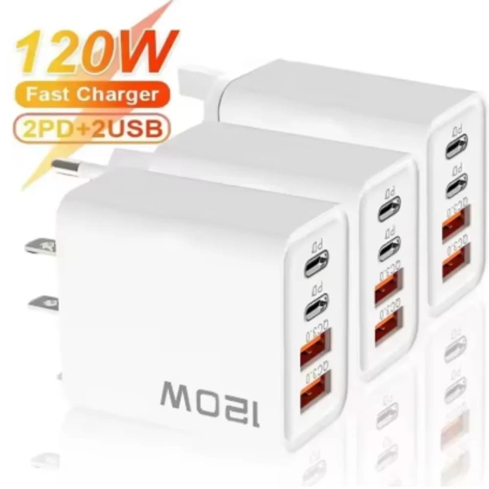 120W 4-Ports USB Type-C Charger Fast Charging Data Cable USB Phone Charger Adapter For Xiaomi IPhone17 16 15 Huawei Wall Charger