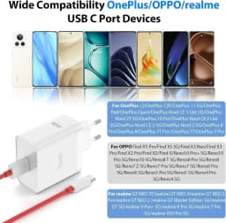 OnePlus 80W SuperVOOC EU Fast Wall Charger for OnePlus 10 11 12 Nord CE 2 3 Lite OPPO realme 10 GT NEO 2 3 Type C USB Cable
