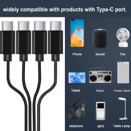 USB C Female to 4 Male Splitter Charging Cable, 1 to 4/6 Multi USB Type-C Port Charger Cord for Power Delivery to Type C Devices