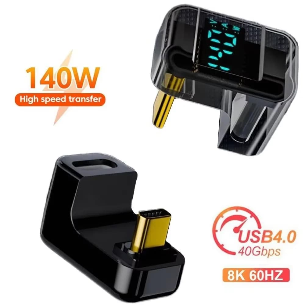 U Shape USB C To USB C Digital Display Adapter 140W Fast Charging Type C Male To C Female Extension Adapter 40Gbps Data Transfer