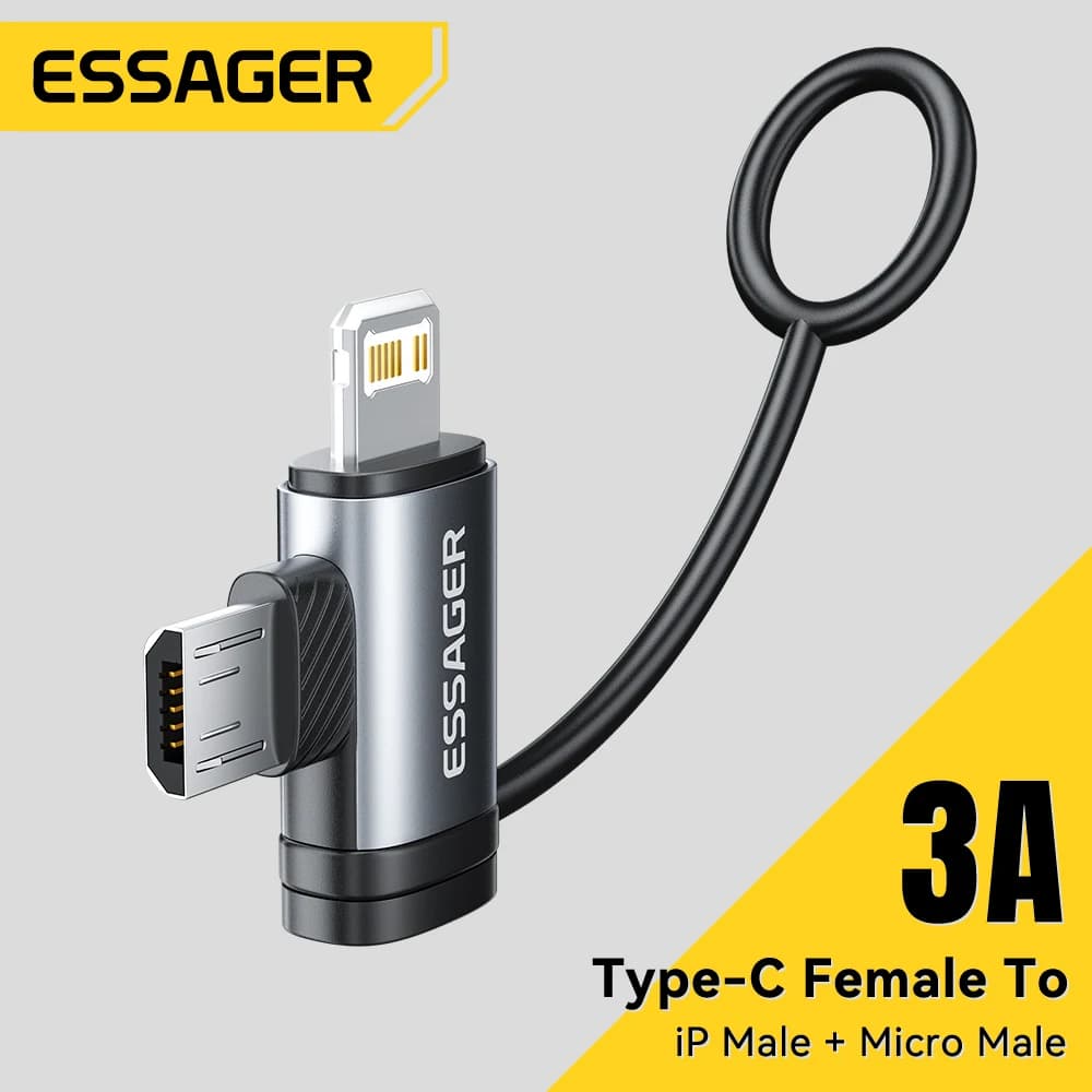 Essager 2-in-1 Lightning/Micro USB Adapter Fast Charging USB Type C Female Connector for iPhone 17/16/15/14/13 iPad Converter