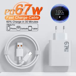 67W USB Charger Fast Charging Phone Wall Adapter For iPhone Samsung OnePlus OPPO Xiaomi Redmi Poco Charger USB Plug Type C Cable