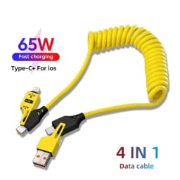 4 in 1 65W Spring Short Data Cable 6A USB Type C Spring Telescopic Quick Charger Wire Spring USB Cable for iPhone 15 14 13 12
