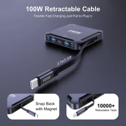 Ubigbuy 240W GaN Charger Digital Display Fast Charging Station with 100W USB C Retractable Cable For iPhone 17 Samsung MacBook
