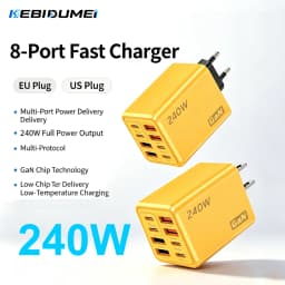 KEBIDUMEI 240W GaN 8-Port Fast Charger Multi-Port USB C Type C PD QC3.0 Charger for MacBook Laptop Phone 17/16/15 Pro
