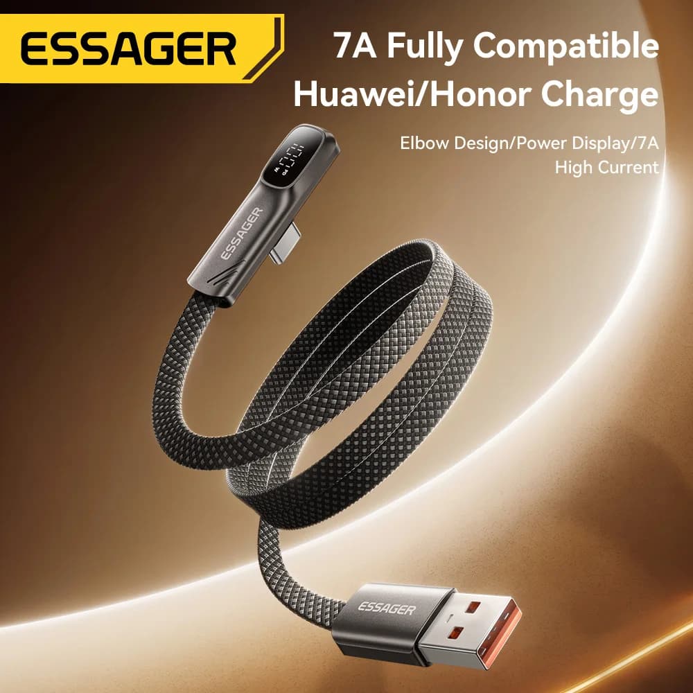 Essager 7A USB Type C Cable with Elbow Digital Display Fast Charge for Huawei P90 Mate60 Samsung Honor Oneplus 15 Realme