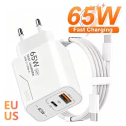 65W USB‑C GaN Fast Wall Charger PD 3.0 Quick Charge Adapter EU US KR Plug for iPhone 15 Xiaomi Huawei Samsung Smartphone
