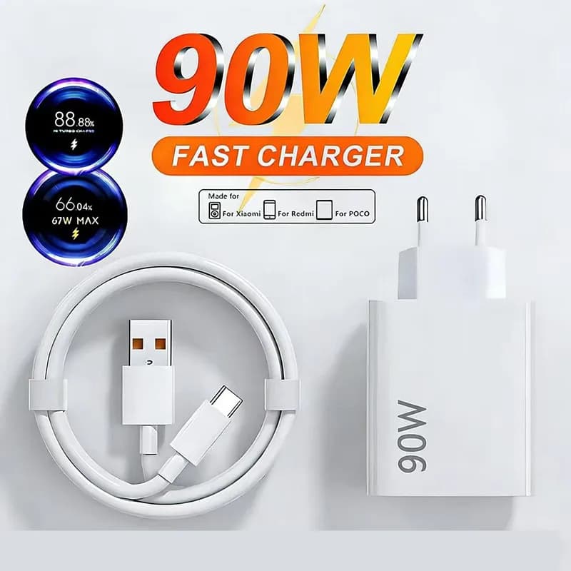 90W 6A Turbo Fast Wall Charger for Xiaomi 11 12 Lite 13T 14 Ultra Redmi Note 11T 12T 13 15Pro POCO F4 X5 USB Type C Charge Cable