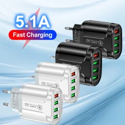 4 Ports USB Charger Quick Charge 5.1A 48W Phone Adapter For iPhone Xiaomi EU/US Plug Portable Wall Mobile Fast Charger