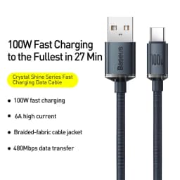 Baseus 6A USB Type C Cable For Realme Huawei P40 Pro 66W Fast Charging Wire USB-C Charger Data Cord For Samsung Oneplus Poco F3