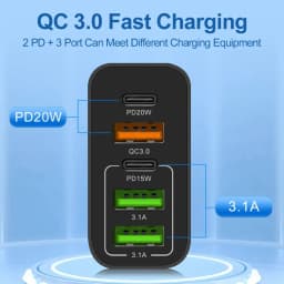 USB Type C Charger Total 65W PD Fast Charging Phone Charger Wall Adapter For iPhone 15 Samsung Xiaomi 5 Ports USB Quick Charger