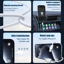 22.5W 3A USB to Type C Fast Charging Data Cable For iPhone 15/15 Pro/15 Pro Max/15 Plus Carplay Phone USB C Cord Nylon Braided