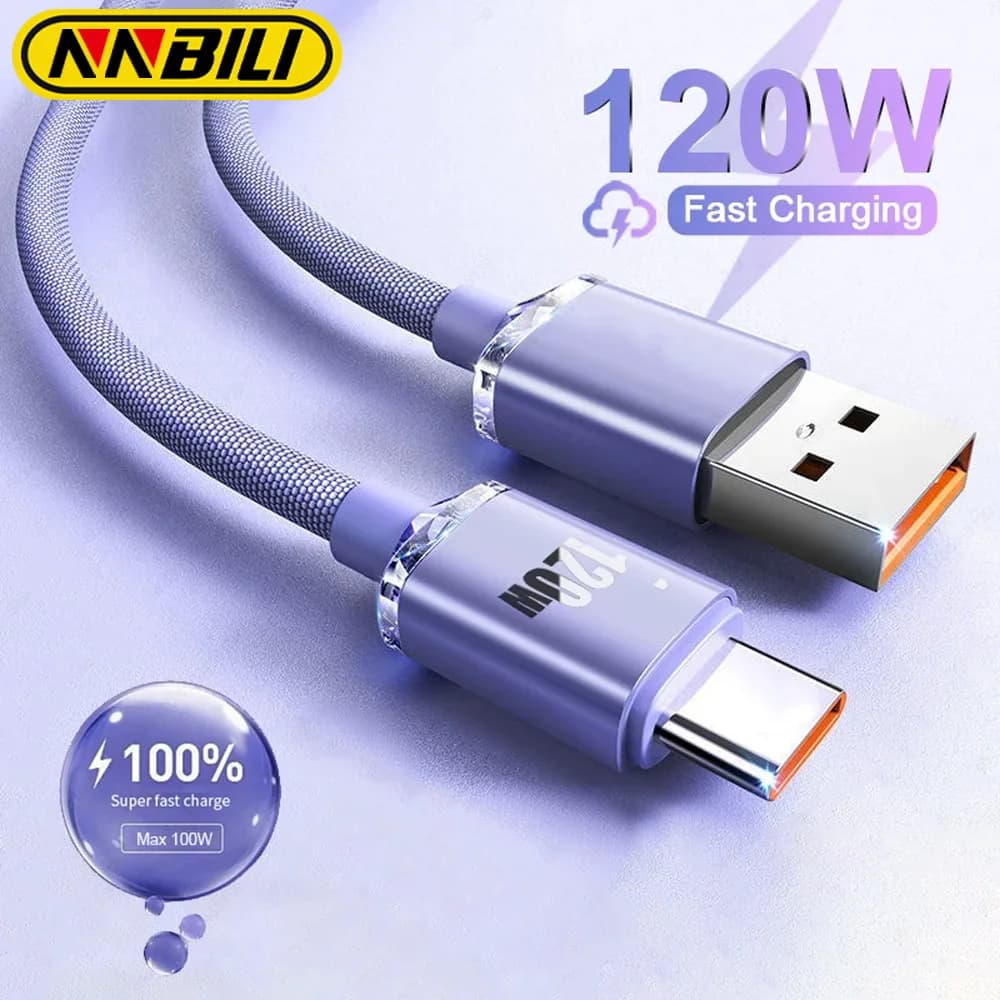 NNBILI 120W 6A Fast Charge USB Type C Quick Charge Cable For Honor Realme Xiaomi Huawei Phone Fast Charging Cable Data Cables