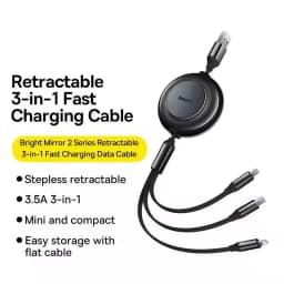 Baseus 3 in 1 Retractable USB Cable for iPhone Charger Fast Wire Charging Cable For Android Phone Type C For Xiaomi Samsung