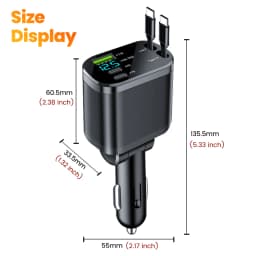 Elough Digital Display Car Charger with Retractable Cable PD Car Fast Charger for iPhone Xiaomi Huawei Samsung