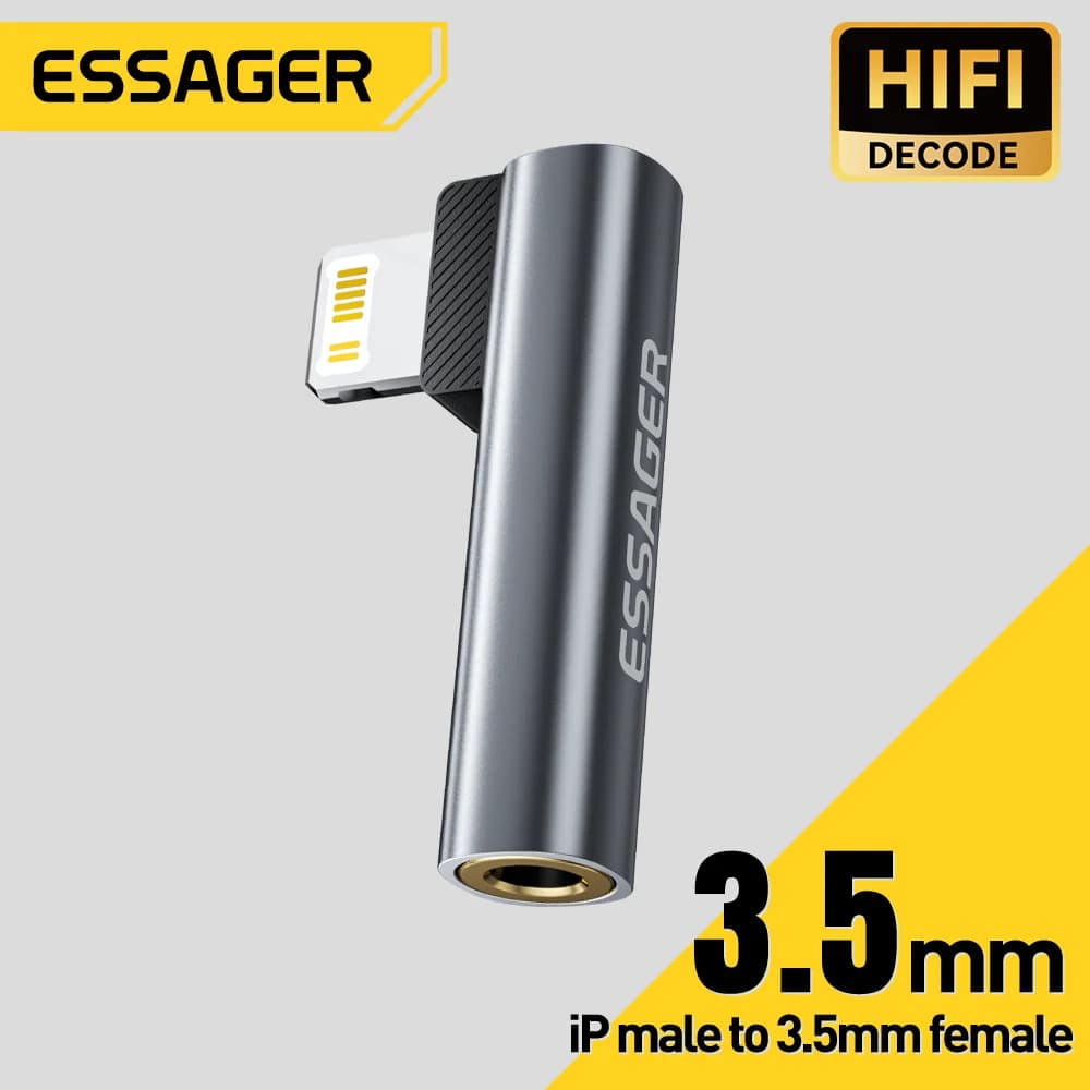 Essager L-shape Type-C to 3.5mm Jack Audio Adapter for iPhone 16 15 Samsung Lightning to 3.5mm Headphone Adapter for iPhone14 13