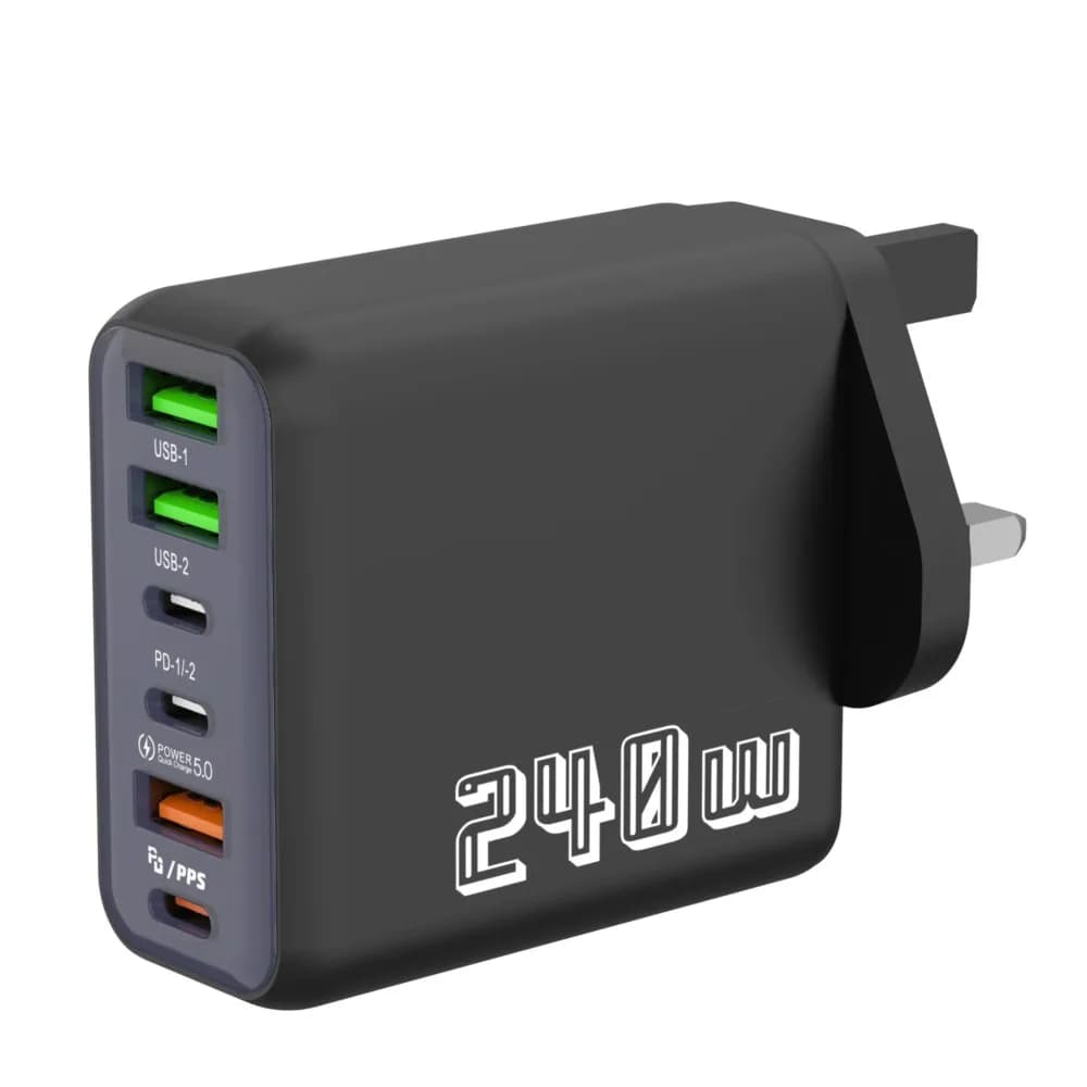 6 Ports USB C PD Charger 240W Quick Charge 3.0 Type C USB Phone Chargers Super Fast Charging Adapter For iPhone Samsung Xiaomi