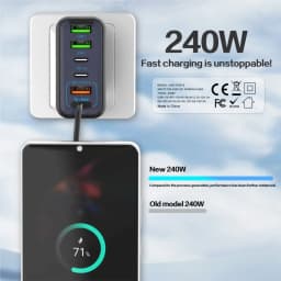 6 Ports USB C PD Charger 240W Quick Charge 3.0 Type C USB Phone Chargers Super Fast Charging Adapter For iPhone Samsung Xiaomi