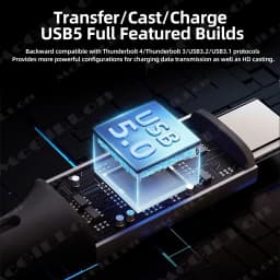USB5 Cable 80Gbps 240W 8K for Thunderbolt 5 Type C Fast Charging Thunderbolt 4 USB 5.0 USB-C to C Data Transfer Cable for Laptop