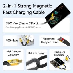 65W 4-in-1 Fast Charging PD QC Mecha Cable USB C Multi-Port Quick Charge Wire for Android iPhone