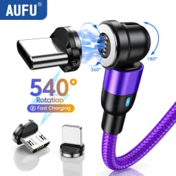 AUFU 540 Rotate Magnetic Cable Fast Charging Type C Cable For IPhone16 POCO Redmi Xiaomi Magnet Charger Data Cord Micro USB Wire
