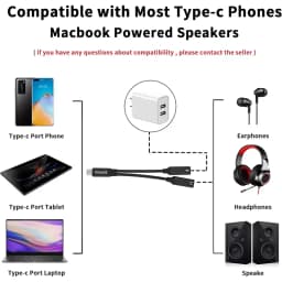 2-IN-1 Audio/Charger Splitter Adapter USB C to Dual TypeC Ports Headphone Jack Audio Adapte for iPhone 16 15 For Saumsung